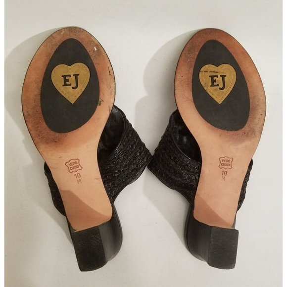 Eric Javits Bula Braid Thong Sandals Black Leather Woven Raffia Size 10 EUC - Picture 7 of 7